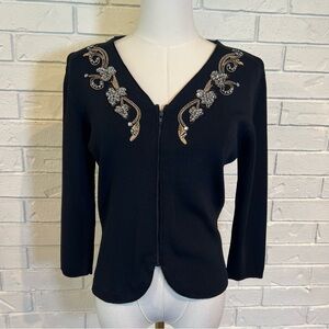 Vintage Y2K Joseph A Black Knit Zip Up Cardigan M